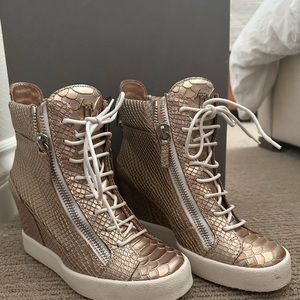 Giuseppe Zanotti Rose Gold  Metallic Wedge Heel High top Sneakers